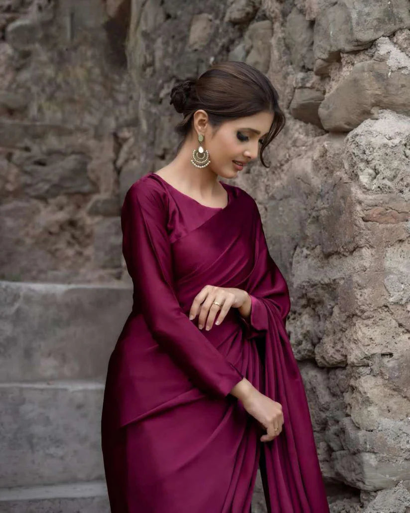 Nayab Stitched Plain Silk Saree