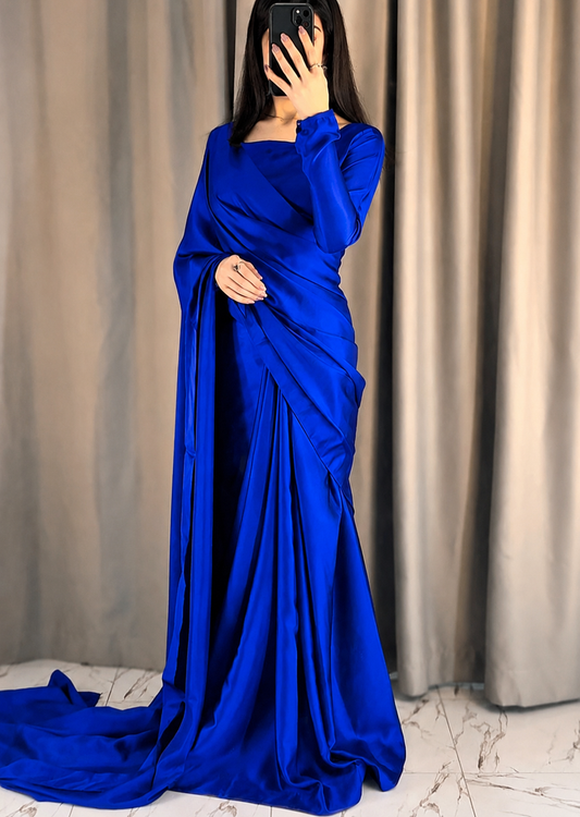 Nayab Stitched Plain Silk Saree