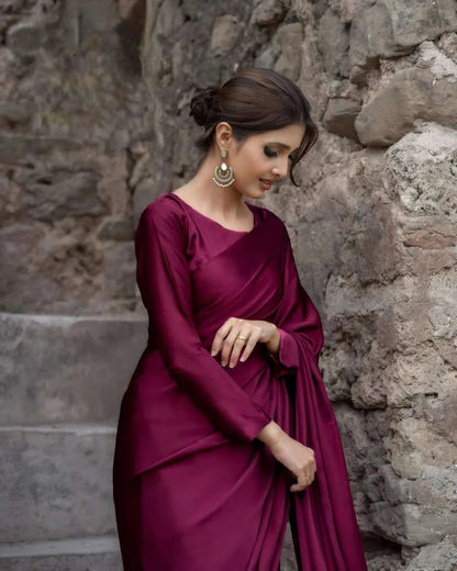 Nayab Stitched Plain Silk Saree