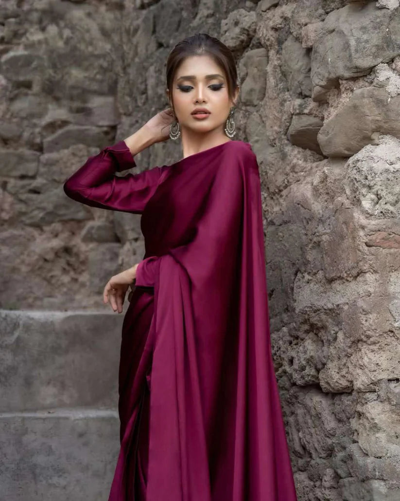 Nayab Stitched Plain Silk Saree