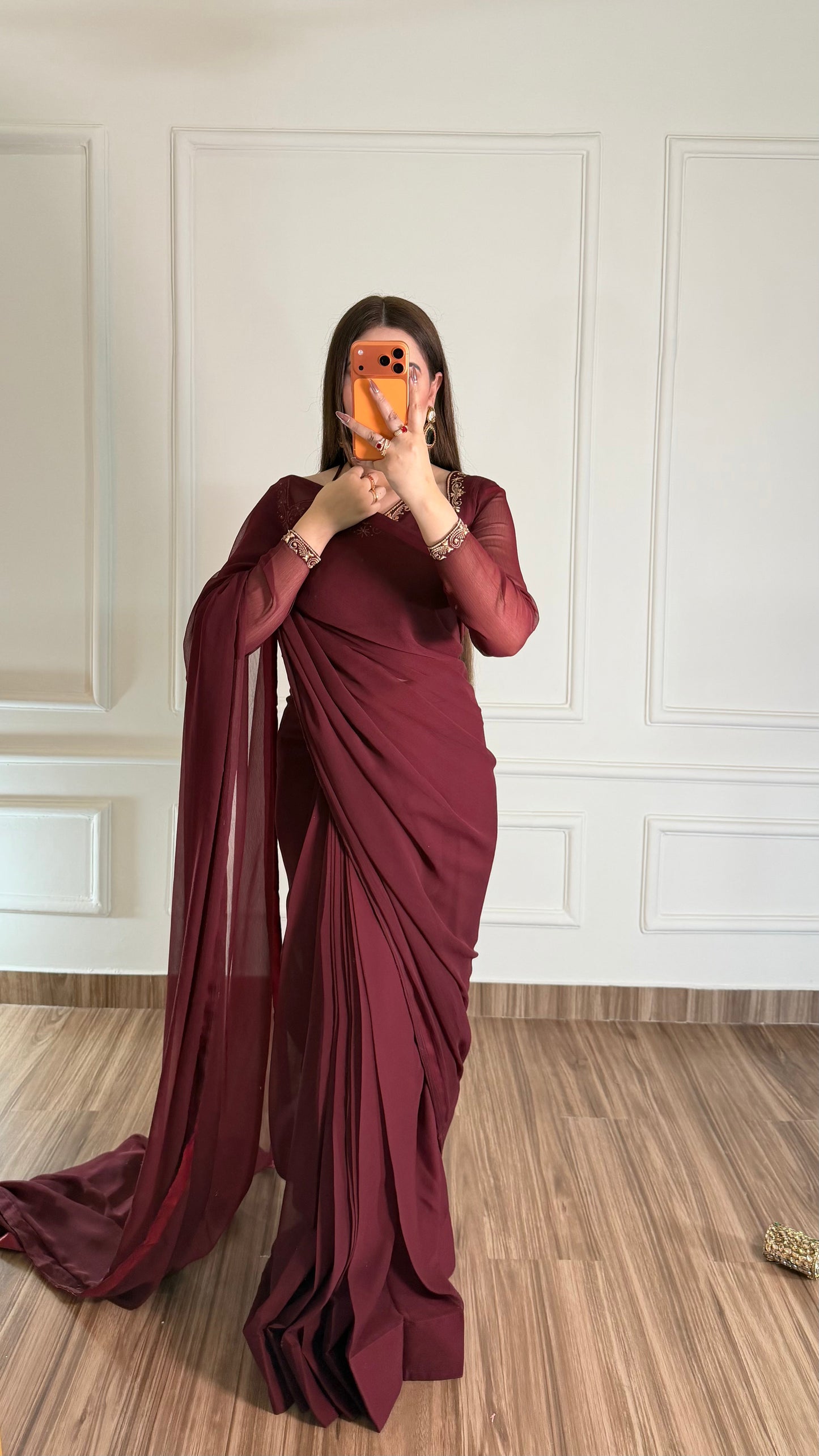 Luxury Embroidered Chiffon Saree – Party Wear