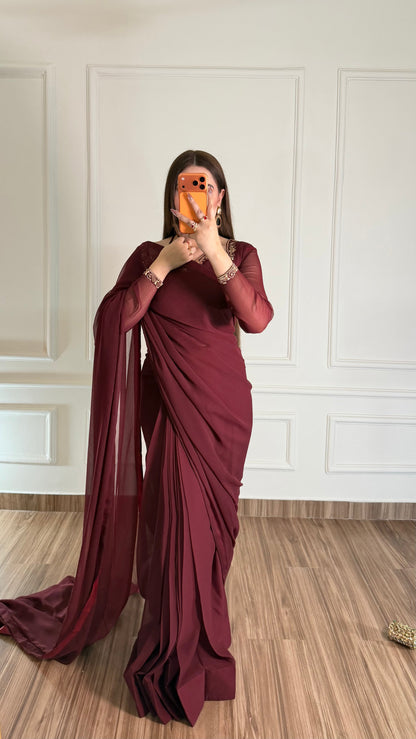 Luxury Embroidered Chiffon Saree – Party Wear