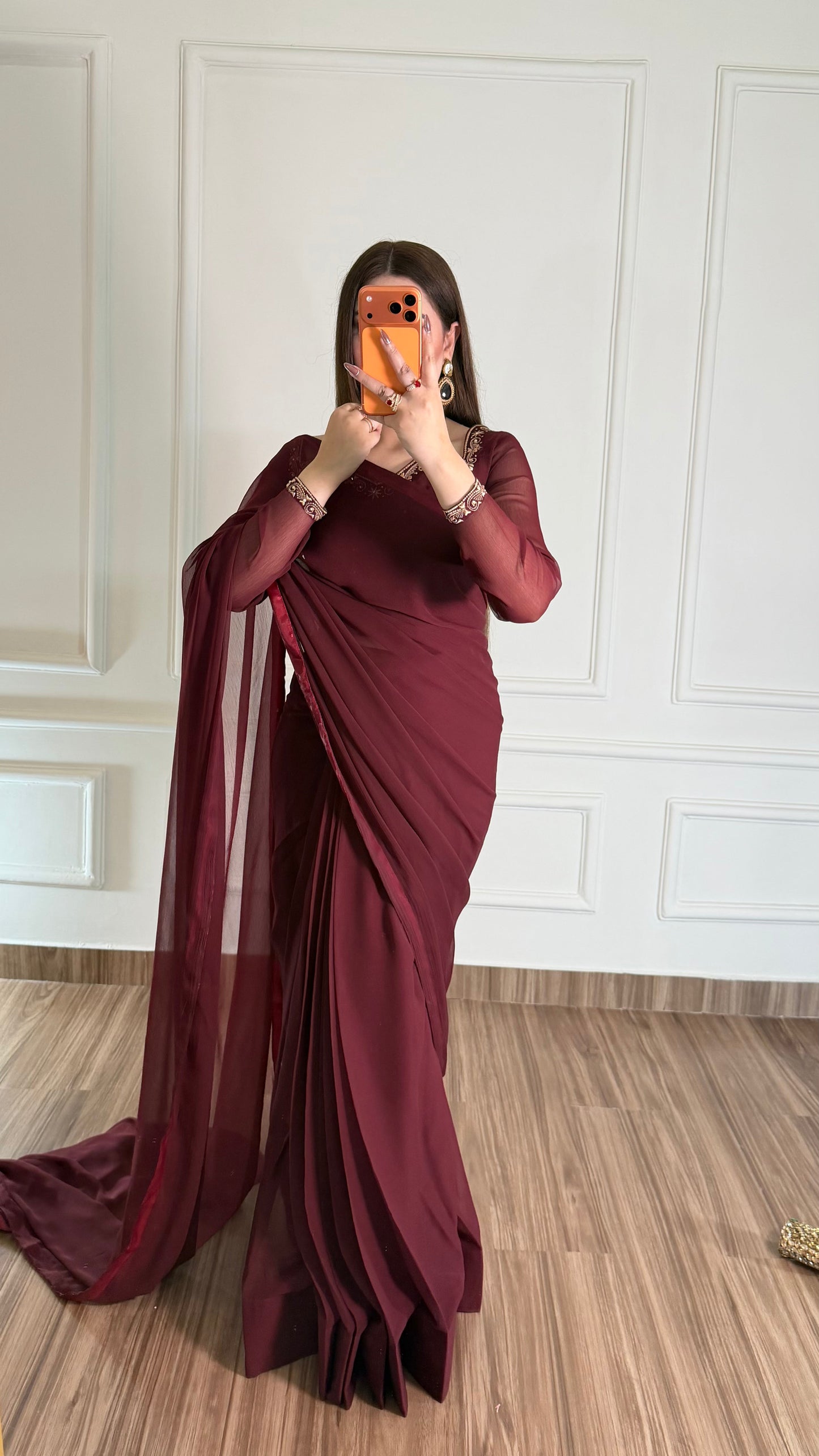 Luxury Embroidered Chiffon Saree – Party Wear