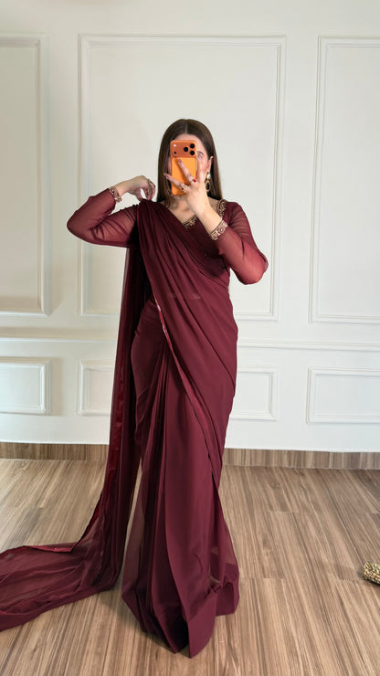 Luxury Embroidered Chiffon Saree – Party Wear