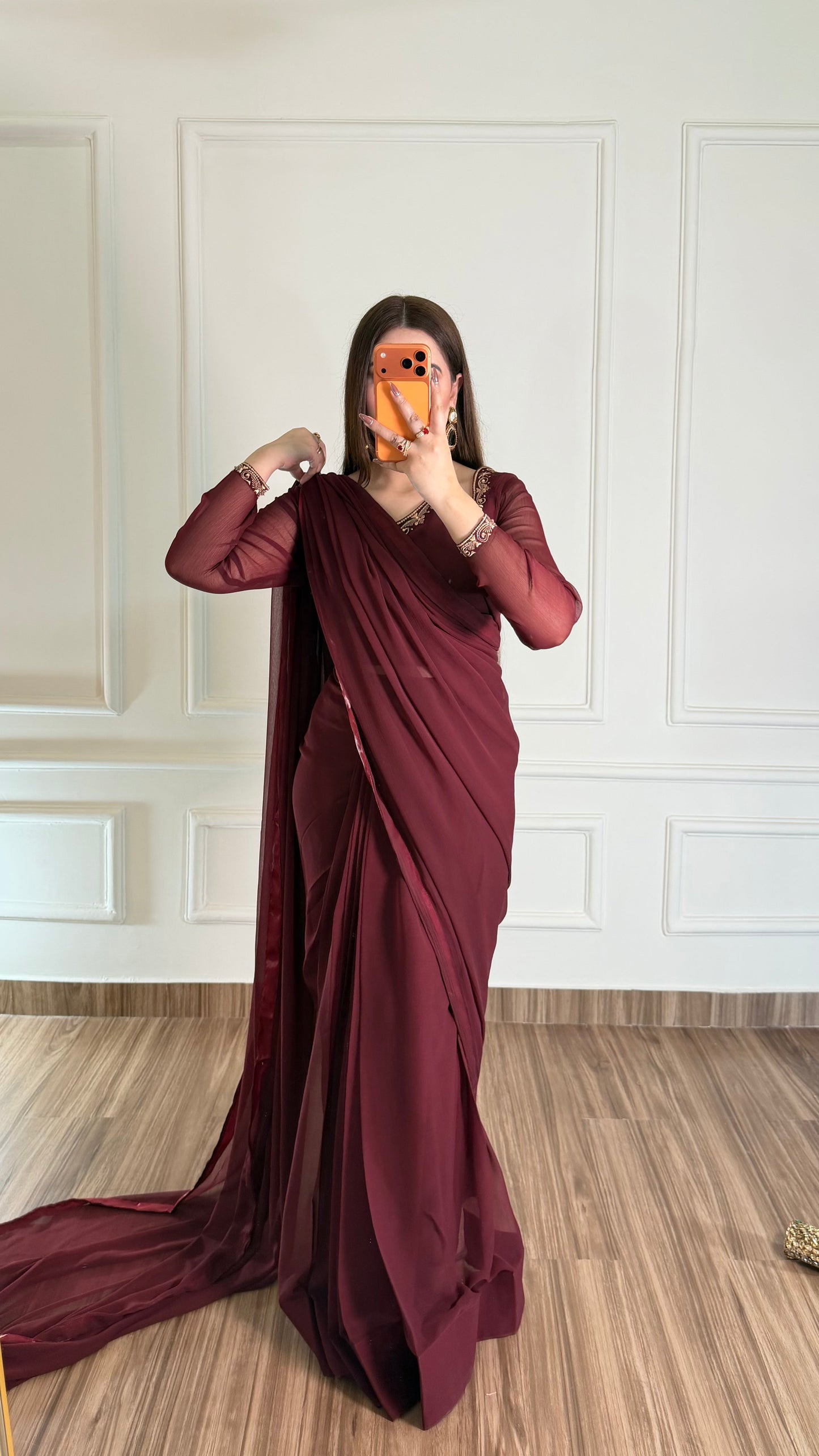 Luxury Embroidered Chiffon Saree – Party Wear
