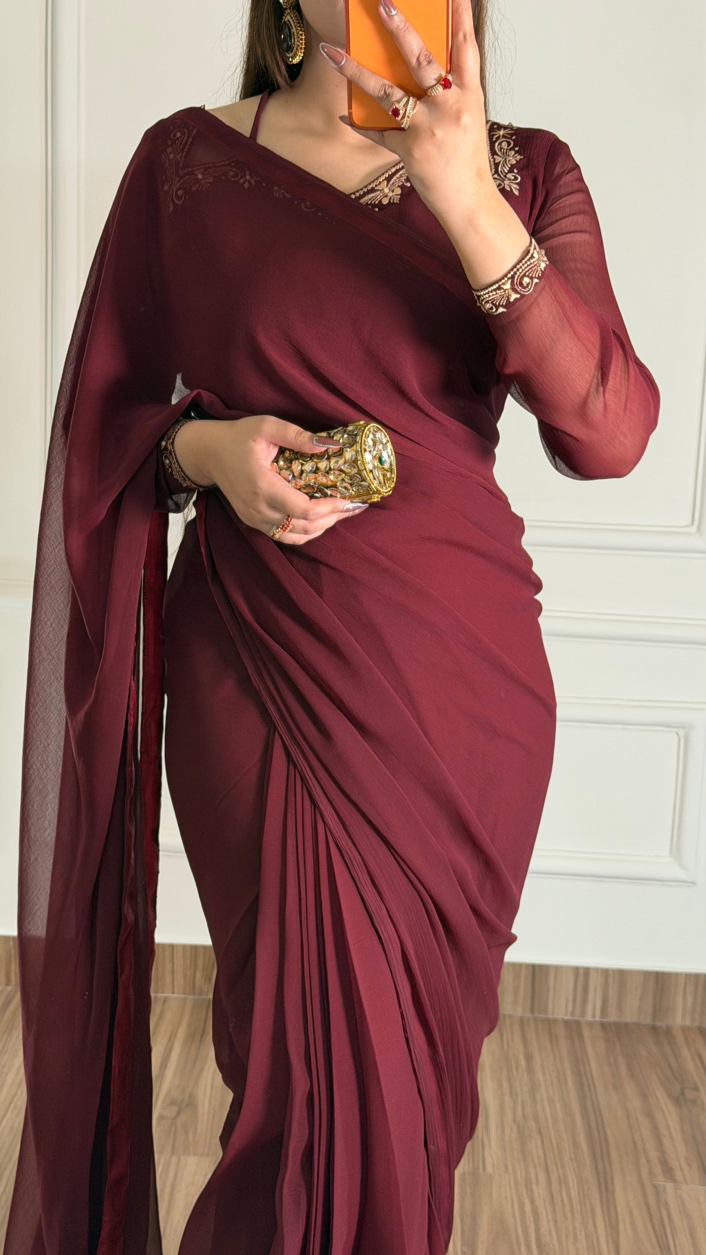 Luxury Embroidered Chiffon Saree – Party Wear