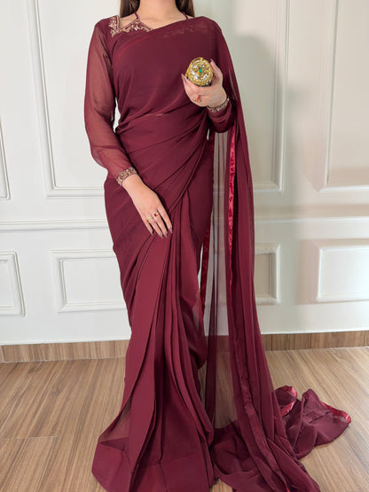 Luxury Embroidered Chiffon Saree – Party Wear
