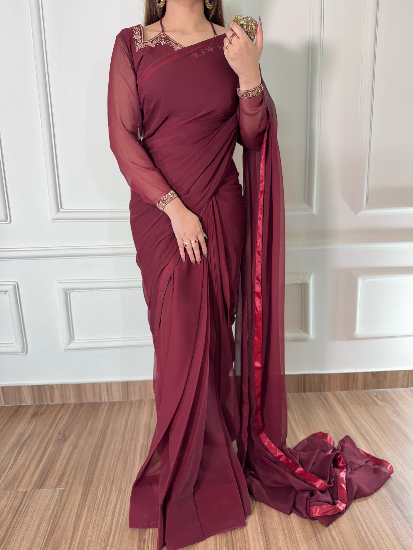 Luxury Embroidered Chiffon Saree – Party Wear