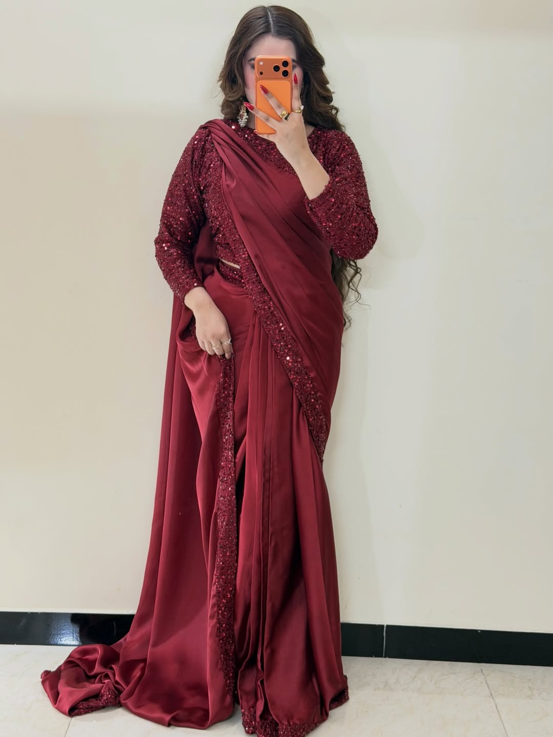 Premium Maroon Sequin Silk Saree