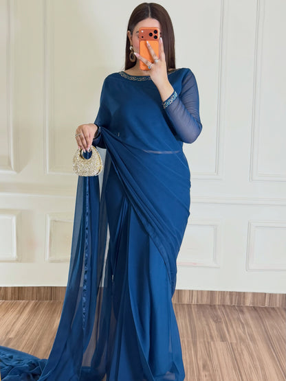 Hania Stitched Chiffon Saree