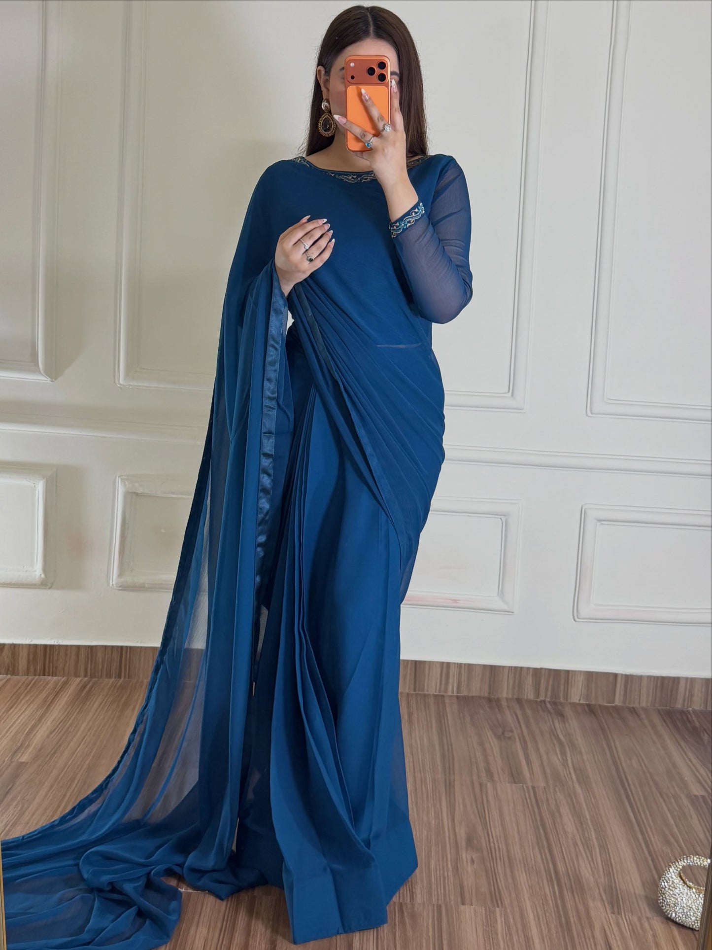 Hania Stitched Chiffon Saree