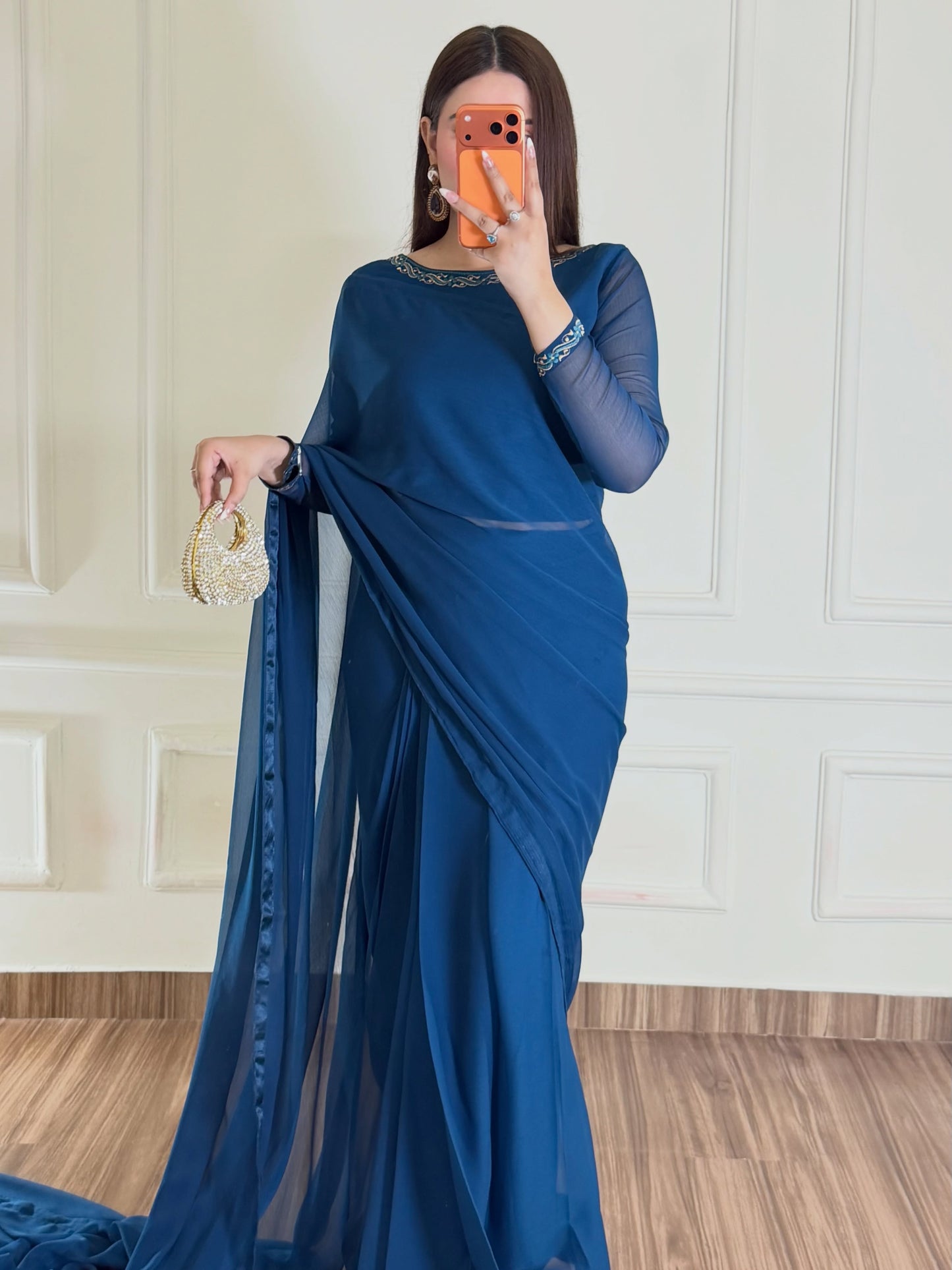Hania Stitched Chiffon Saree
