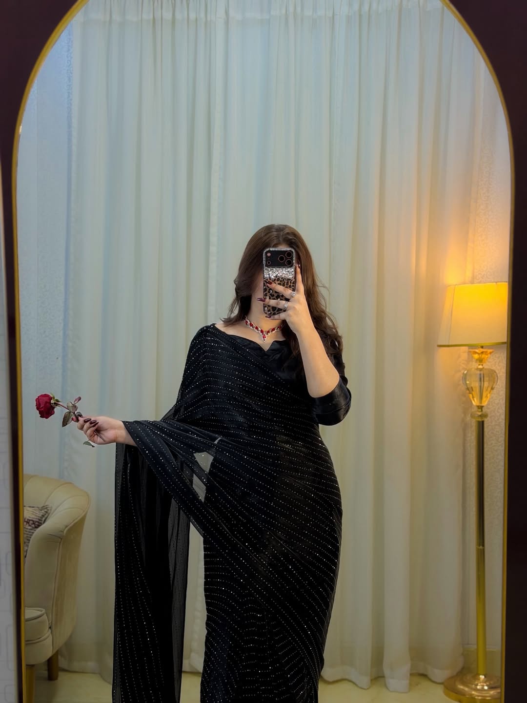 Midnight Black Sequin RhineStone Silk Saree