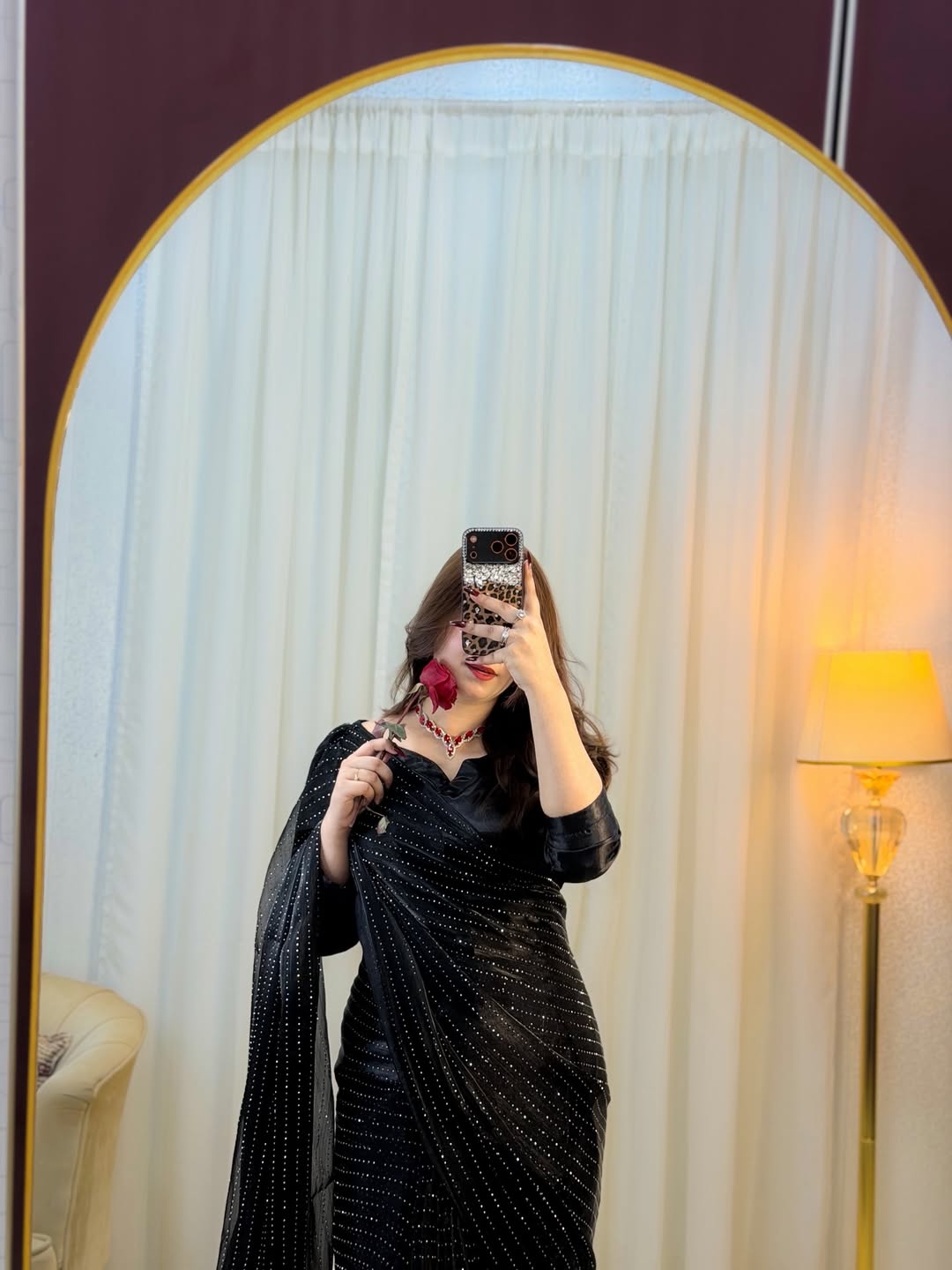 Midnight Black Sequin RhineStone Silk Saree