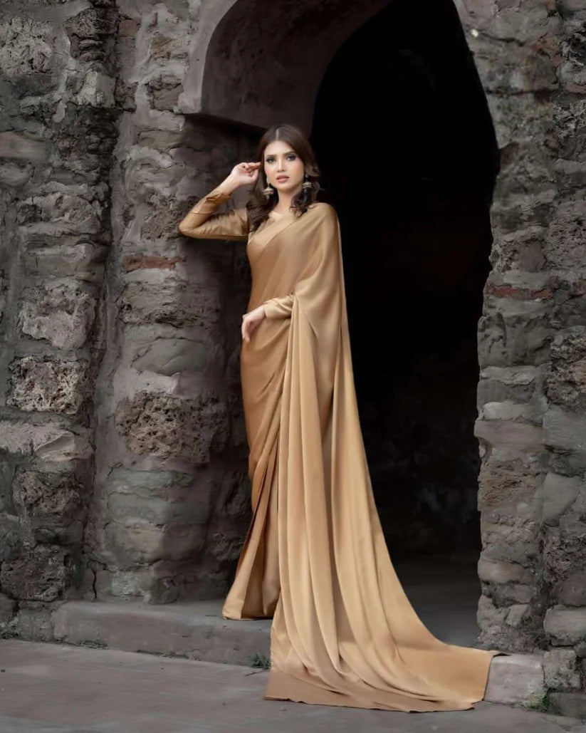 Nayab Stitched Plain Silk Saree
