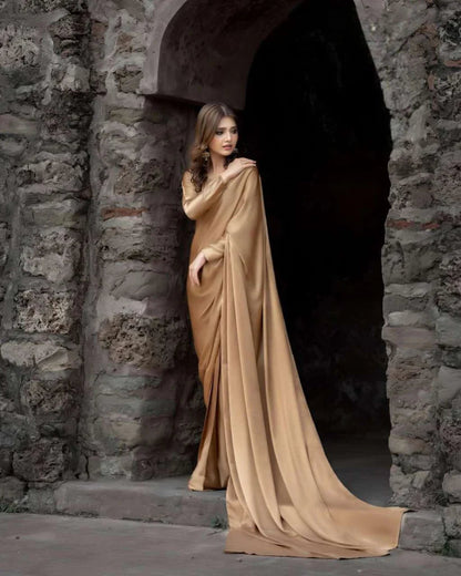 Nayab Stitched Plain Silk Saree