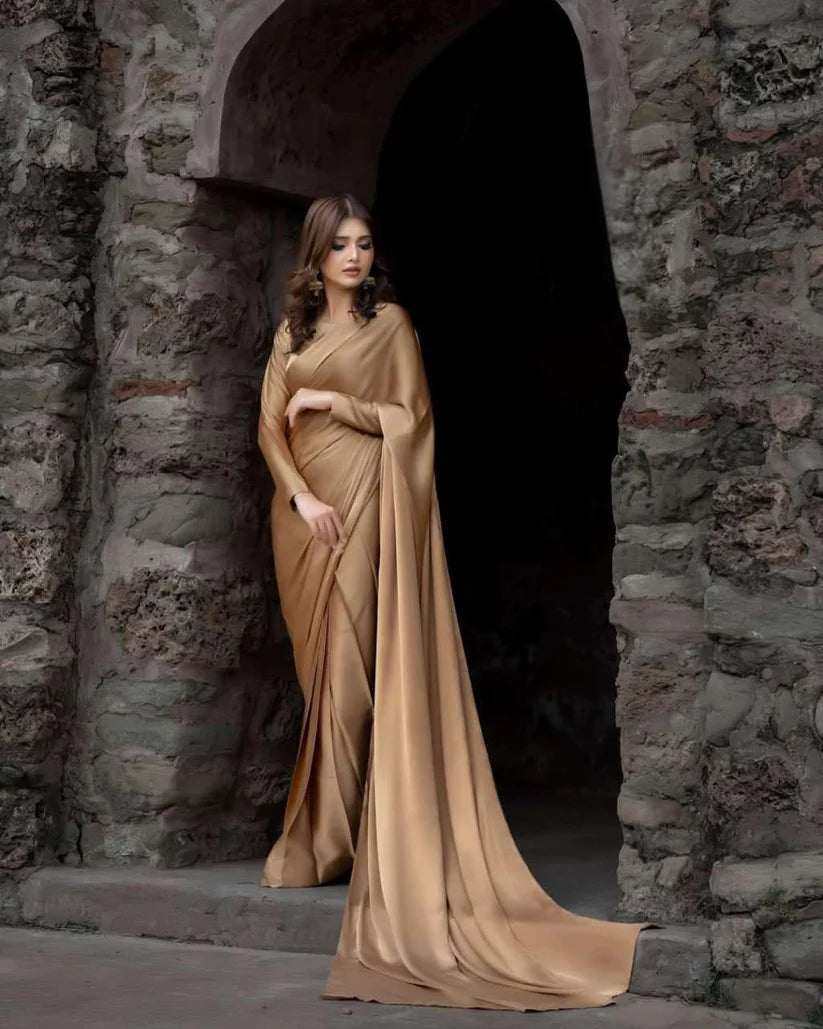 Nayab Stitched Plain Silk Saree
