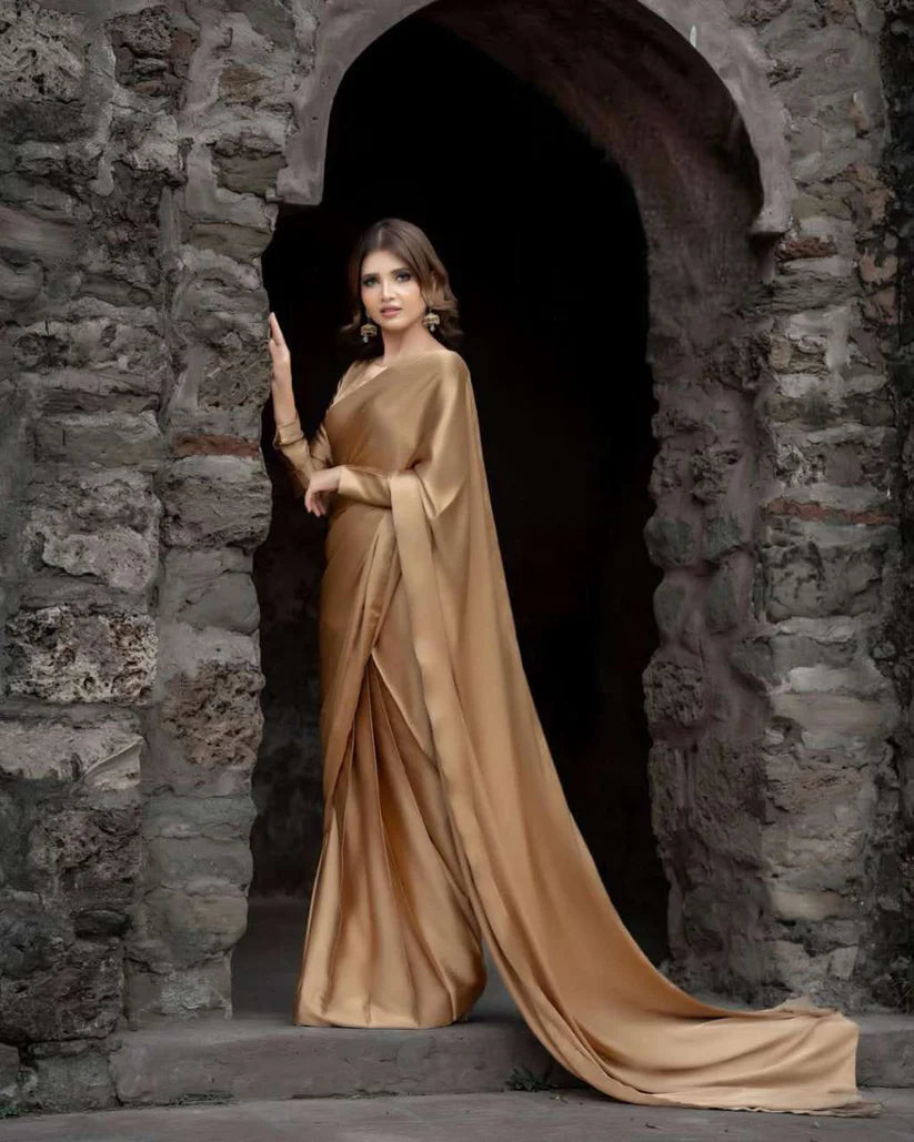 Nayab Stitched Plain Silk Saree