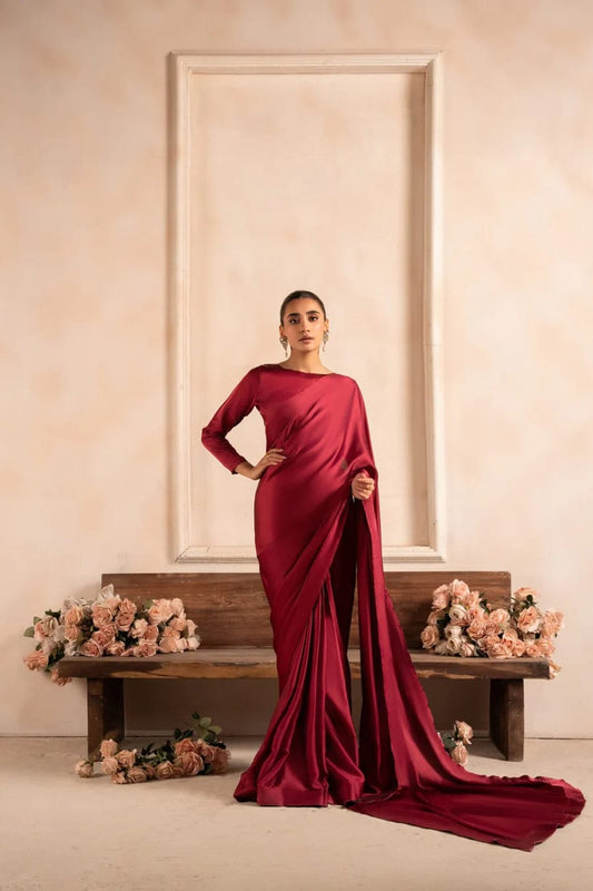 Nayab Stitched Plain Silk Saree