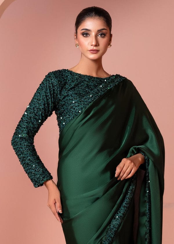 Premium Green Sequin Silk Saree