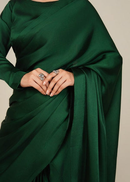 Nayab Stitched Plain Silk Saree