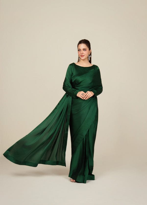 Nayab Stitched Plain Silk Saree