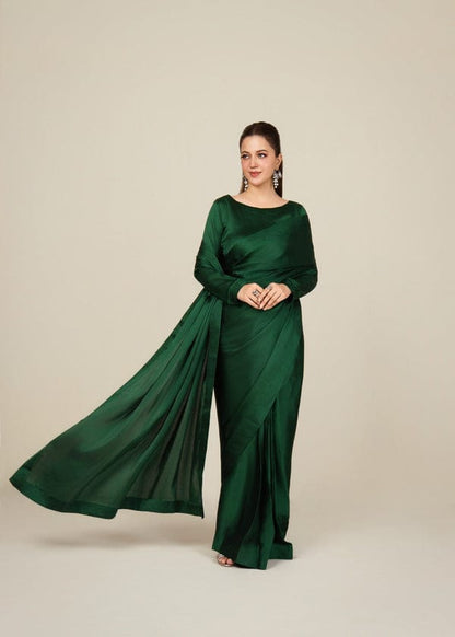 Nayab Stitched Plain Silk Saree