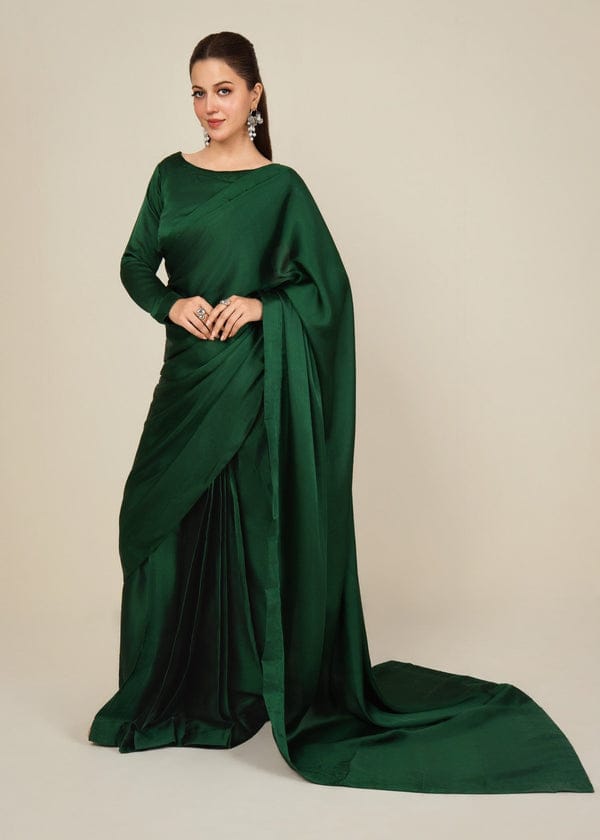 Nayab Stitched Plain Silk Saree