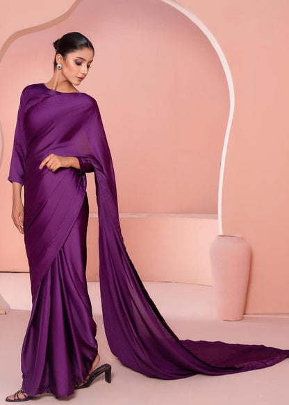 Nayab Stitched Plain Silk Saree