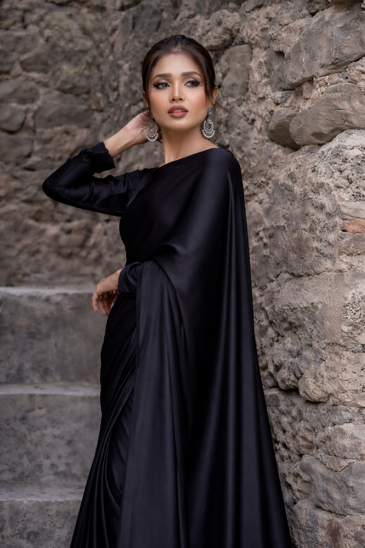 Nayab Stitched Plain Silk Saree