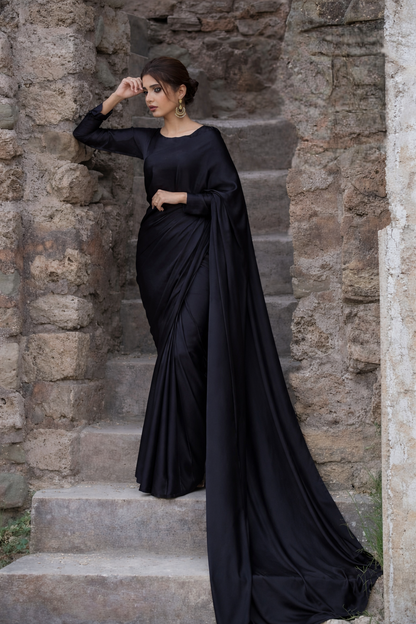 Nayab Stitched Plain Silk Saree