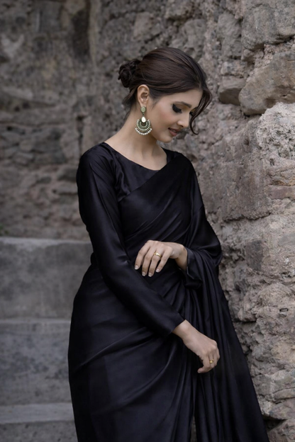 Nayab Stitched Plain Silk Saree